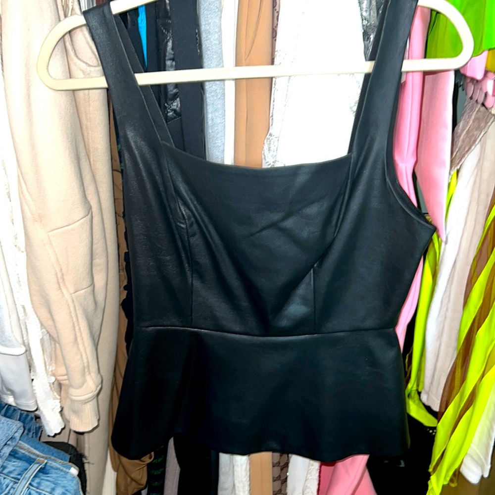 BCBG Leather Peplum Top